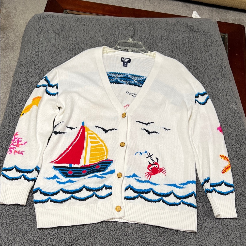 NWOT Lands End Drifter Boyfriend Oversized Cardigan in White Seascape M